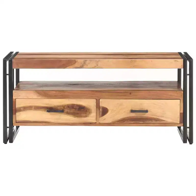 vidaXL Table Basse Marron et Noir Bois d'Acacia Massif, Acier Laqué