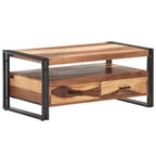 vidaXL Table Basse Marron et Noir Bois d'Acacia Massif, Acier Laqué