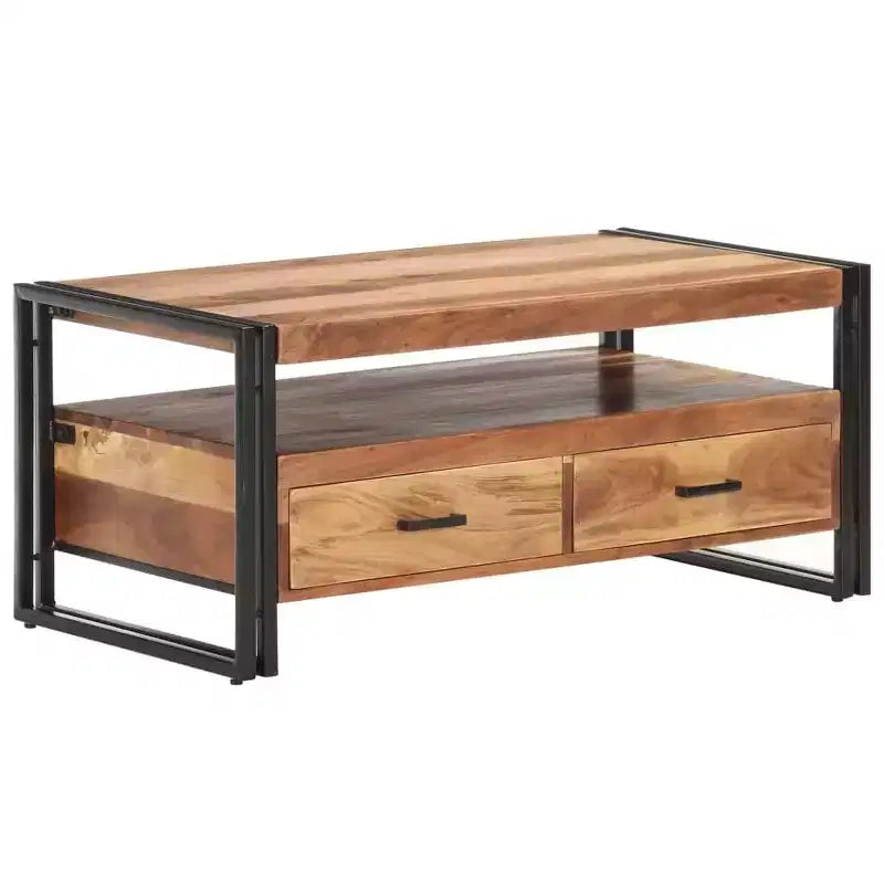 vidaXL Table Basse Marron et Noir Bois d'Acacia Massif, Acier Laqué