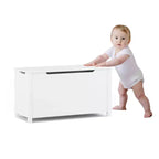 Coffre à jouets en bois pour enfants avec couvercle à charnière de sécurité, pour les 2 ans et plus (blanc)