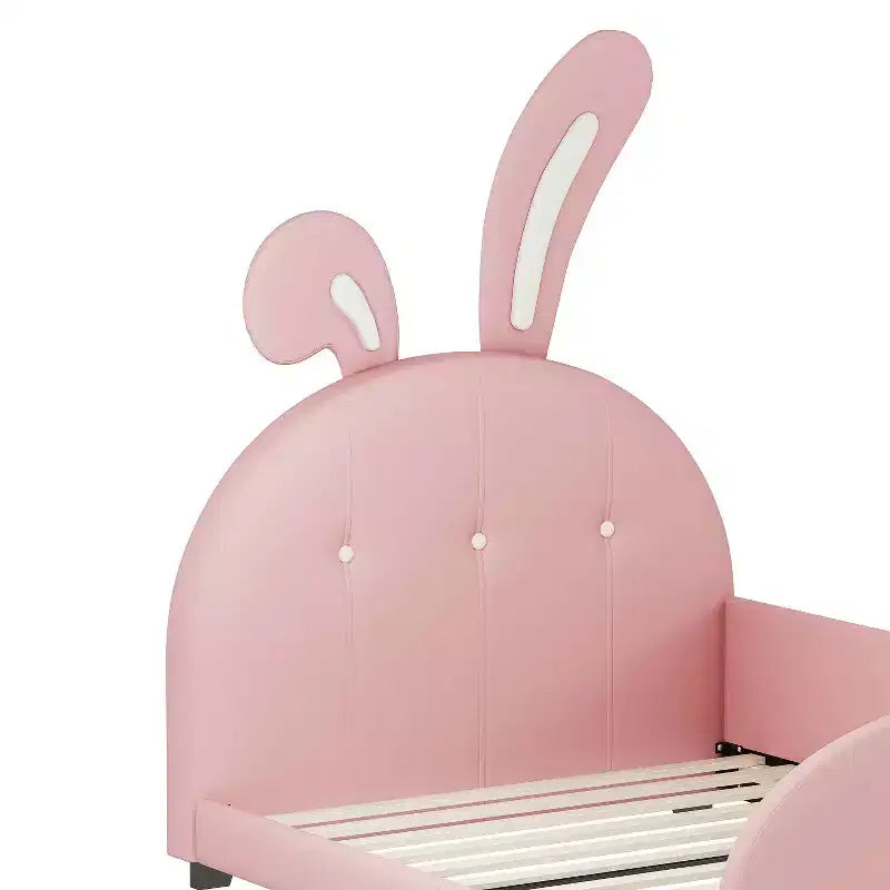 Lit de princesse rembourré en forme de lapin MAYEERTY pour lit jumeau avec tête de lit et pied de lit rose