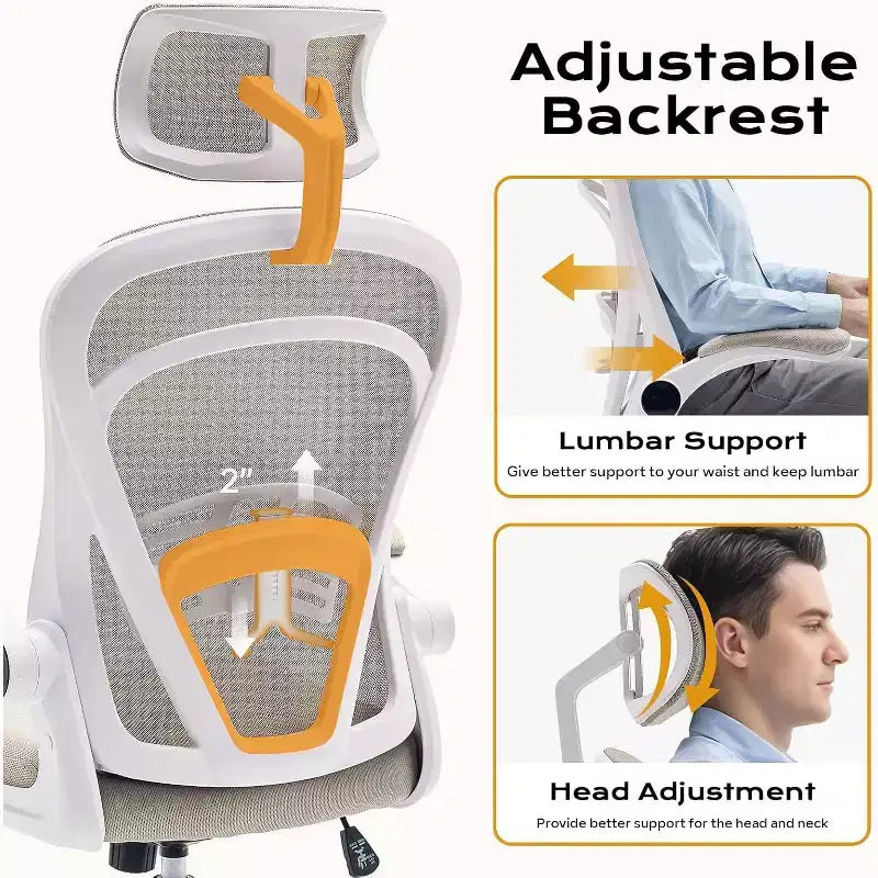 Chaise de bureau ergonomique Acekool avec accoudoirs relevables, siège large en maille, soutien lombaire, chaise de bureau d'ordinateur pour chambre à coucher et bureau