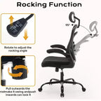 Chaise de bureau ergonomique Acekool avec accoudoirs relevables, siège large en maille, soutien lombaire, chaise de bureau d'ordinateur pour chambre à coucher et bureau