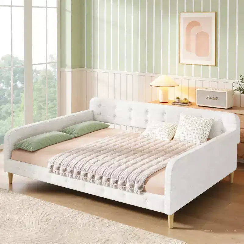 Lit de repos moderne rembourré en lin de taille Queen Luxystar