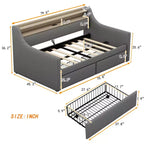 Lit de repos double Bellemave avec lit gigogne et tiroirs, lits de repos avec station de recharge et lumières LED, lits de repos rembourrés pour enfants, adolescents et adultes, gris