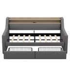 Lit de repos double Bellemave avec lit gigogne et tiroirs, lits de repos avec station de recharge et lumières LED, lits de repos rembourrés pour enfants, adolescents et adultes, gris