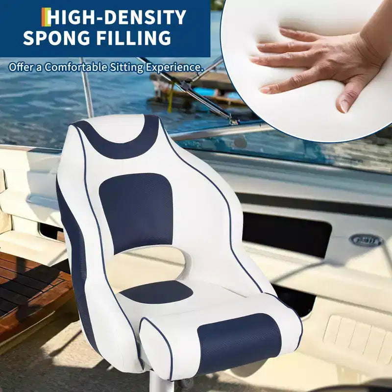Fauteuil Capitaine, Siège de Bateau en Vinyle Marine avec Rembourrage Épais en Éponge et Dossier Ergonomique, Siège de Ponton de 42 cm de Large