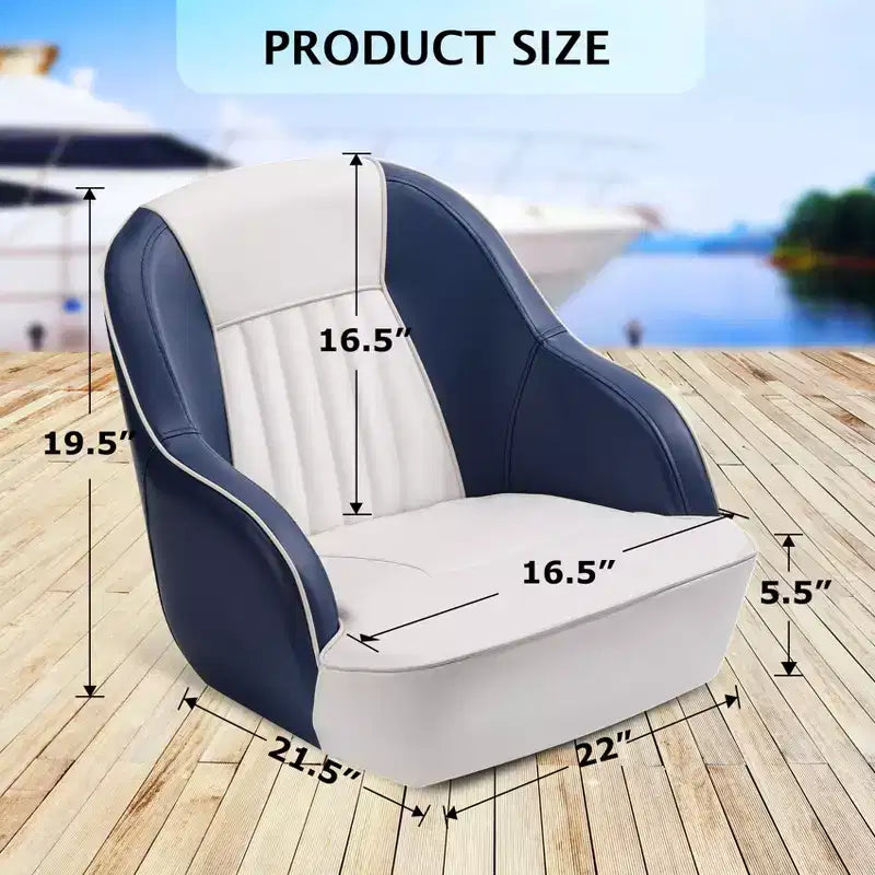 Fauteuil Capitaine, Siège de Bateau en Vinyle Marine avec Rembourrage Épais en Éponge et Dossier Ergonomique, Siège de Ponton de 42 cm de Large