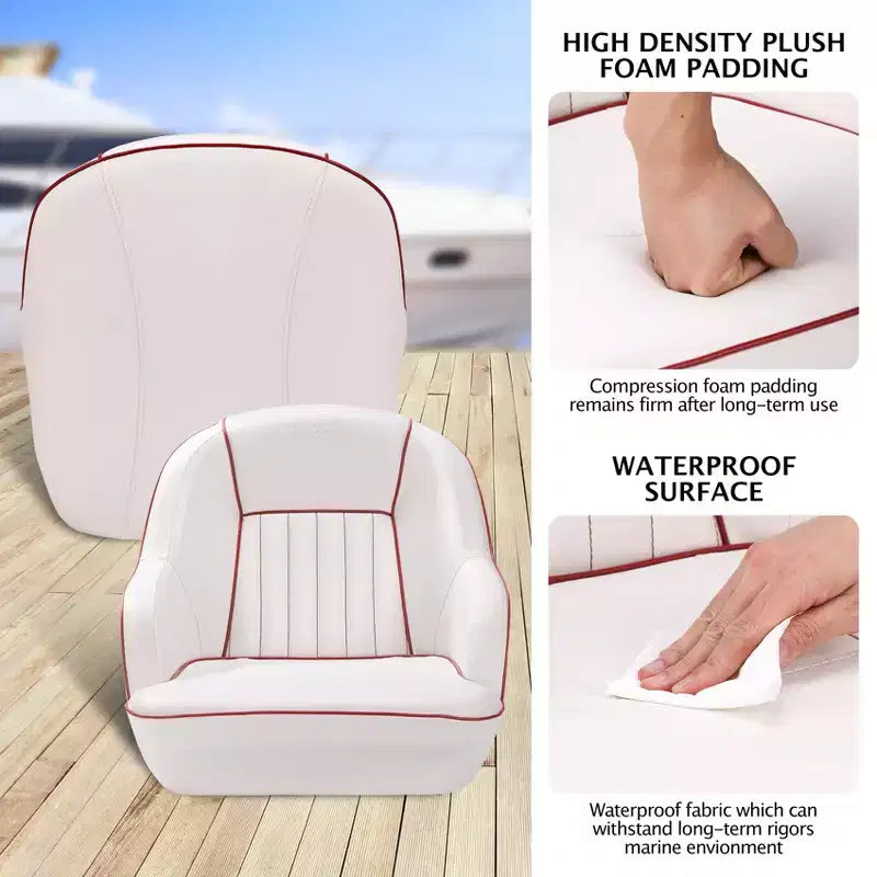 Fauteuil Capitaine, Siège de Bateau en Vinyle Marine avec Rembourrage Épais en Éponge et Dossier Ergonomique, Siège de Ponton de 42 cm de Large