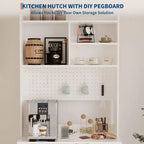GustoWave Armoire de cuisine autonome de 180 cm avec 2 portes en verre, 7 compartiments de rangement et étagères réglables