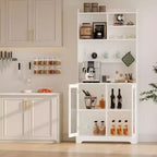 GustoWave Armoire de cuisine autonome de 180 cm avec 2 portes en verre, 7 compartiments de rangement et étagères réglables