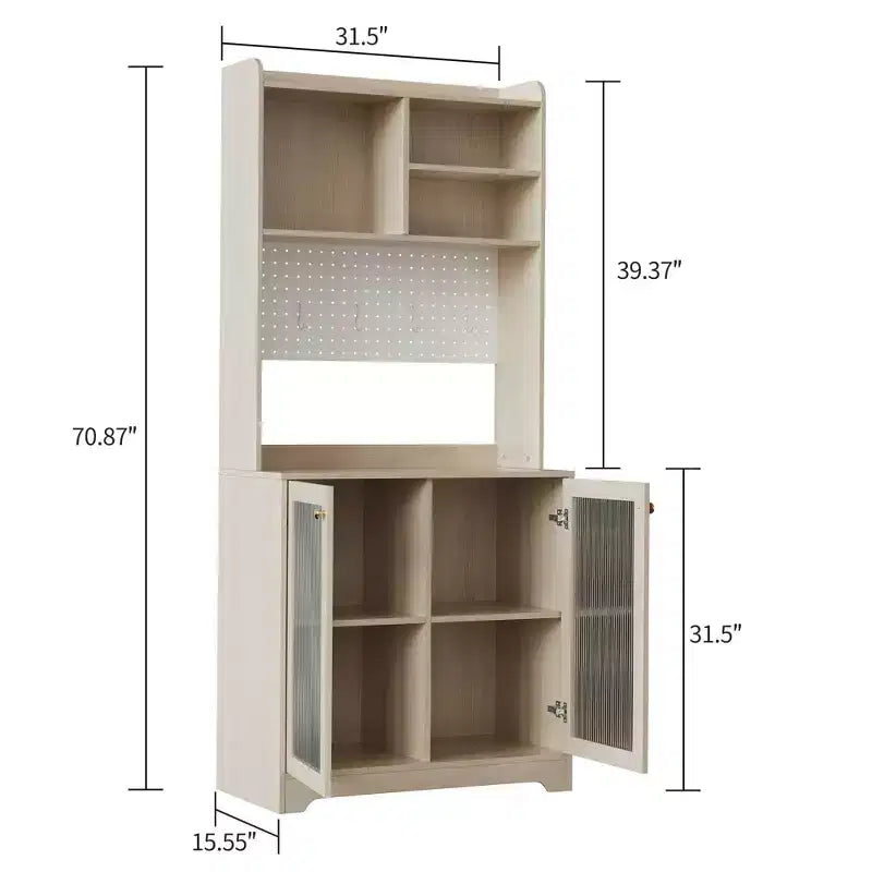 GustoWave Armoire de cuisine autonome de 180 cm avec 2 portes en verre, 7 compartiments de rangement et étagères réglables