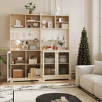 GustoWave Armoire de cuisine autonome de 180 cm avec 2 portes en verre, 7 compartiments de rangement et étagères réglables