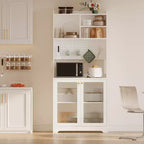 GustoWave Armoire de cuisine autonome de 180 cm avec 2 portes en verre, 7 compartiments de rangement et étagères réglables