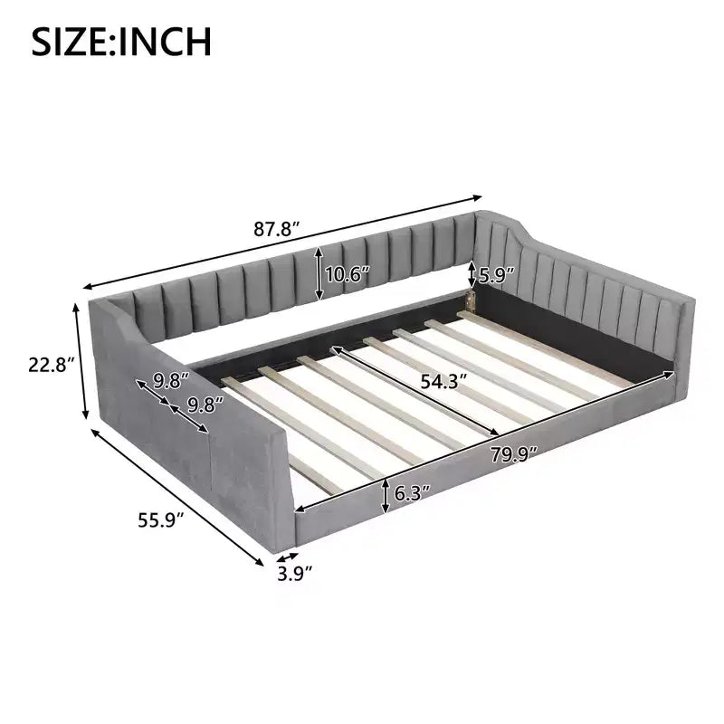 Lit de repos moderne en velours Luxystar avec poches latérales