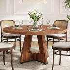Lantine 47-Inch Round Dining Table for 4, Farmhouse Circle Kitchen Table with Wooden Pedestal Base for Kitchen, Dining Room, Living Room, Brown