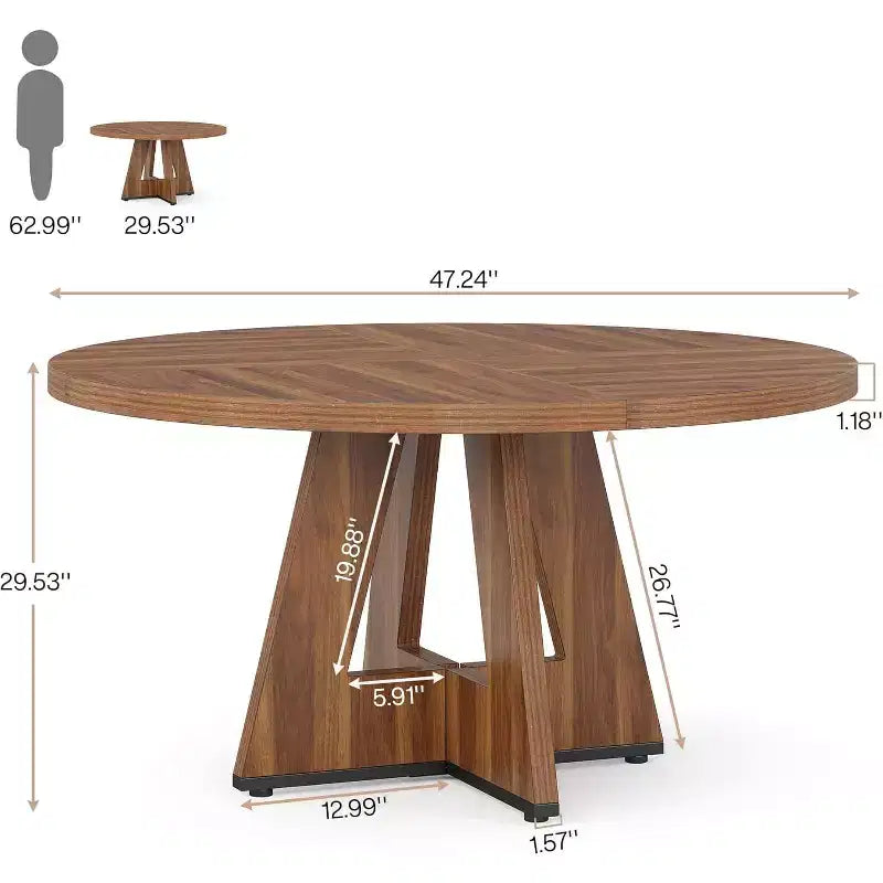 Table à manger ronde Lantine de 47 pouces pour 4 personnes, table de cuisine circulaire de style ferme avec base en bois pour cuisine, salle à manger, salon, marron