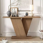 Table console d'entrée Whisen V-Base, table de couloir d'appoint, table de canapé mince avec placage en bois naturel, polyvalence classique