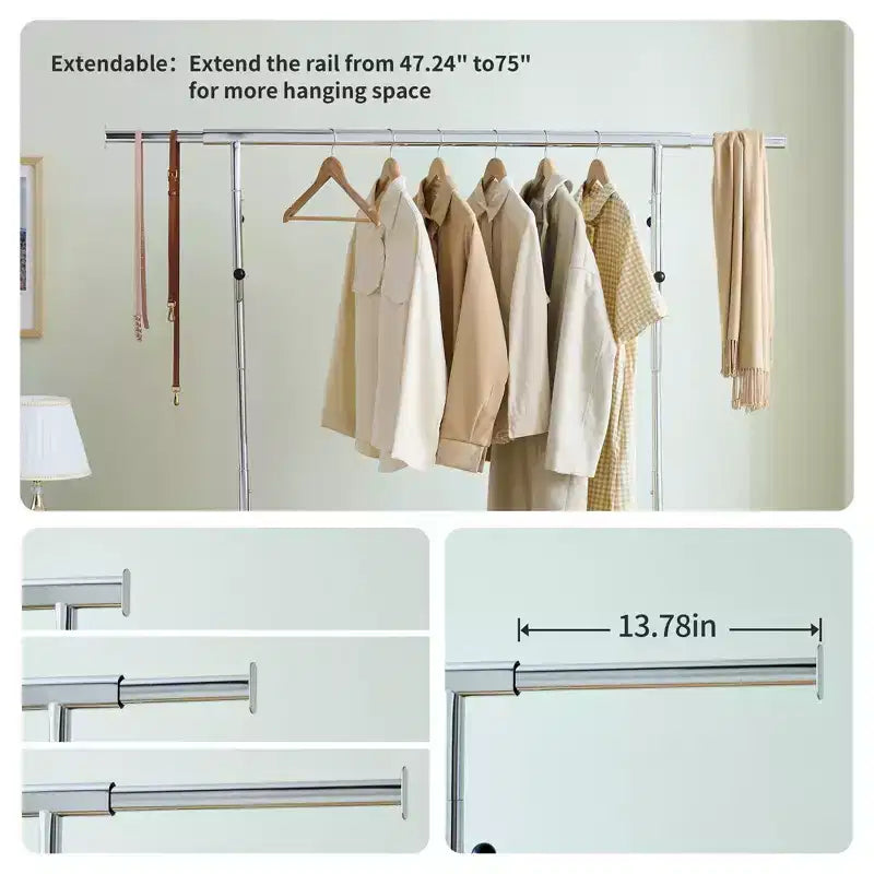 Portant à vêtements roulant robuste VIYET 68 600 livres, portant à vêtements commercial en fer pliable (cintres portables pour chambre à coucher)