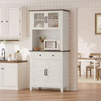 72 Meuble de cuisine et de bar avec support pour micro-ondes - Grande huche avec portes vitrées et tiroirs pour salon, salle à manger