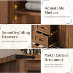 Commode 5 tiroirs de style campagnard, buffet de rangement en bois de 48 po avec porte coulissante de style grange et étagère réglable pour chambre à coucher, salon, couloir