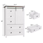 Commode 5 tiroirs de style campagnard, buffet de rangement en bois de 48 po avec porte coulissante de style grange et étagère réglable pour chambre à coucher, salon, couloir