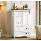 Commode 5 tiroirs de style campagnard, buffet de rangement en bois de 48 po avec porte coulissante de style grange et étagère réglable pour chambre à coucher, salon, couloir