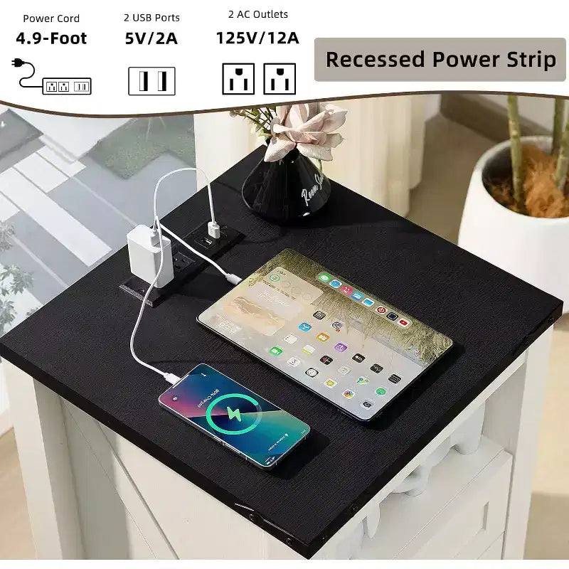 BALHAM TRADE-Table de chevet de ferme, lot de 2 avec recharge USB, 2 tiroirs et étagère ouverte