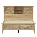 MAYEERTY Ensemble de chambre à coucher 3 pièces de taille Queen avec tête de lit de rangement à portes coulissantes doubles et table de chevet de rangement avec station de charge et commode pour chambre à coucher, couleur naturelle
