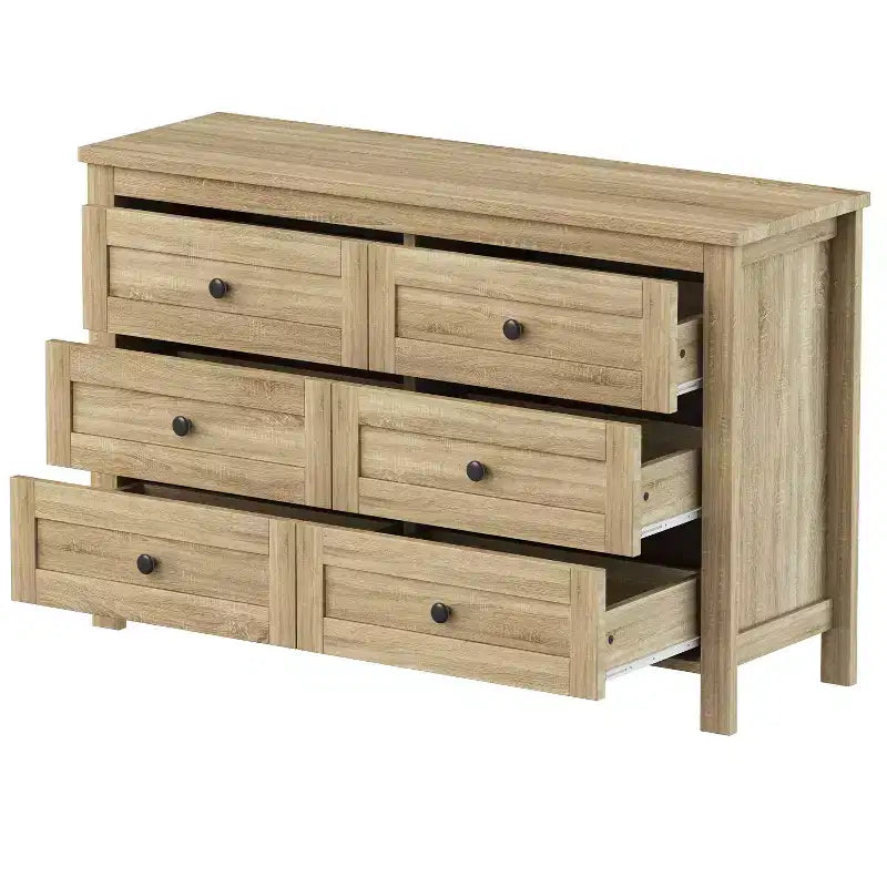MAYEERTY Ensemble de chambre à coucher 3 pièces de taille Queen avec tête de lit de rangement à portes coulissantes doubles et table de chevet de rangement avec station de charge et commode pour chambre à coucher, couleur naturelle