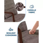 Fauteuil d'appoint moderne du milieu du siècle avec oreiller lombaire, revêtement en chenille et cadre en bois massif