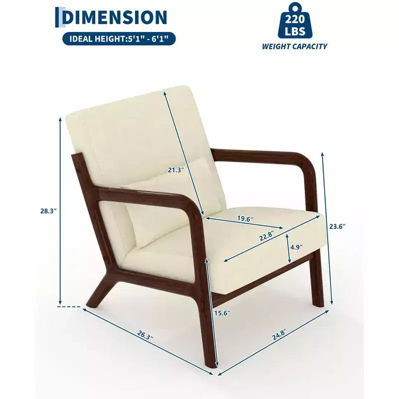 Fauteuil d'appoint moderne du milieu du siècle avec oreiller lombaire, revêtement en chenille et cadre en bois massif