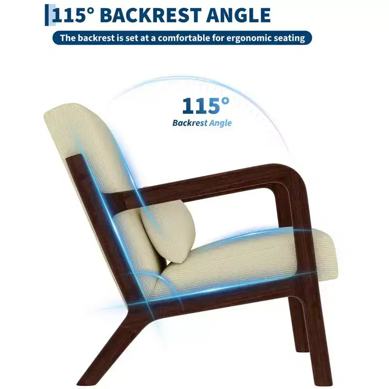 Fauteuil d'appoint moderne du milieu du siècle avec oreiller lombaire, revêtement en chenille et cadre en bois massif