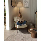 Fauteuil d'appoint moderne du milieu du siècle avec oreiller lombaire, revêtement en chenille et cadre en bois massif