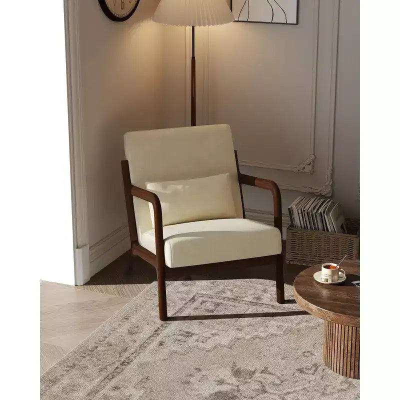 Fauteuil d'appoint moderne du milieu du siècle avec oreiller lombaire, revêtement en chenille et cadre en bois massif