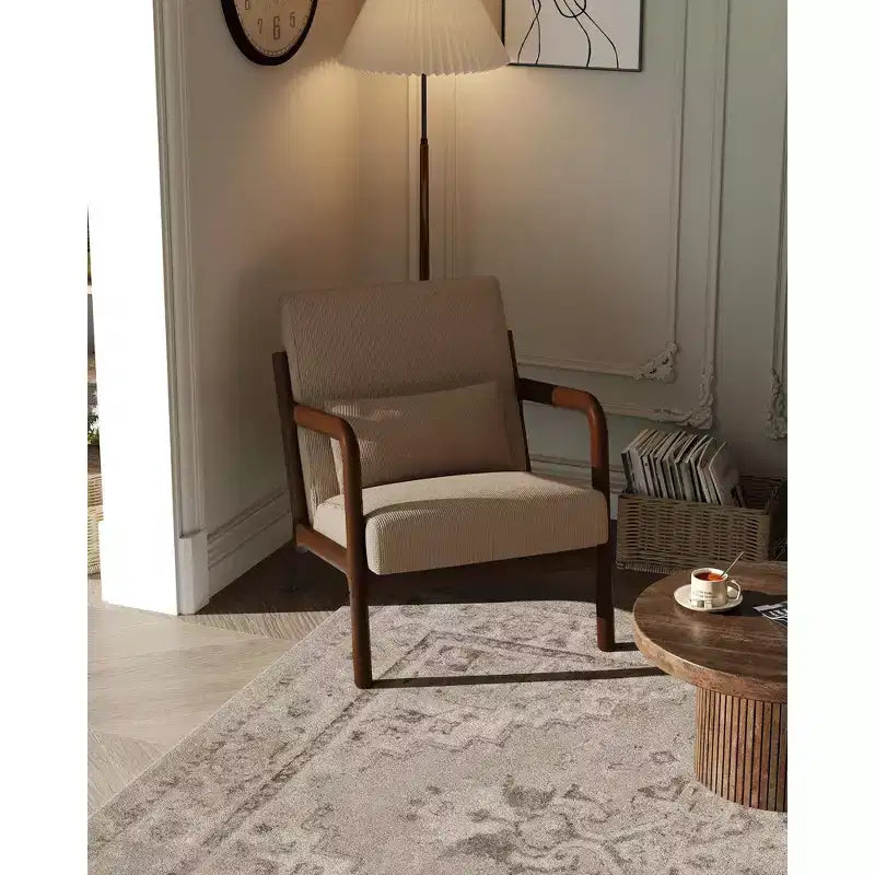 Fauteuil d'appoint moderne du milieu du siècle avec oreiller lombaire, revêtement en chenille et cadre en bois massif
