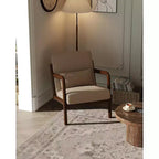 Fauteuil d'appoint moderne du milieu du siècle avec oreiller lombaire, revêtement en chenille et cadre en bois massif