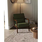 Fauteuil d'appoint moderne du milieu du siècle avec oreiller lombaire, revêtement en chenille et cadre en bois massif