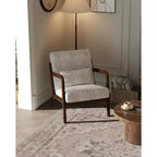 Fauteuil d'appoint moderne du milieu du siècle avec oreiller lombaire, revêtement en chenille et cadre en bois massif