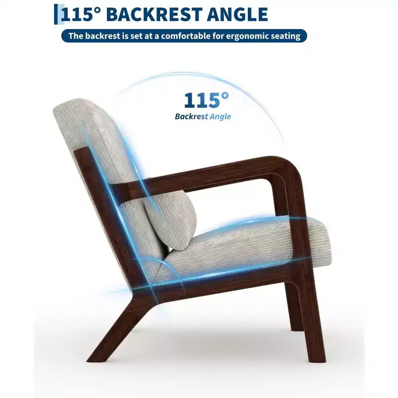 Fauteuil d'appoint moderne du milieu du siècle avec oreiller lombaire, revêtement en chenille et cadre en bois massif