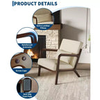 Fauteuil d'appoint moderne du milieu du siècle avec oreiller lombaire, revêtement en chenille et cadre en bois massif