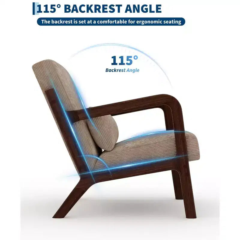 Fauteuil d'appoint moderne du milieu du siècle avec oreiller lombaire, revêtement en chenille et cadre en bois massif