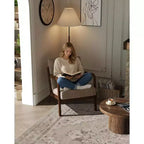 Fauteuil d'appoint moderne du milieu du siècle avec oreiller lombaire, revêtement en chenille et cadre en bois massif