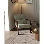 Fauteuil d'appoint moderne du milieu du siècle avec oreiller lombaire, revêtement en chenille et cadre en bois massif