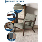 Fauteuil d'appoint moderne du milieu du siècle avec oreiller lombaire, revêtement en chenille et cadre en bois massif