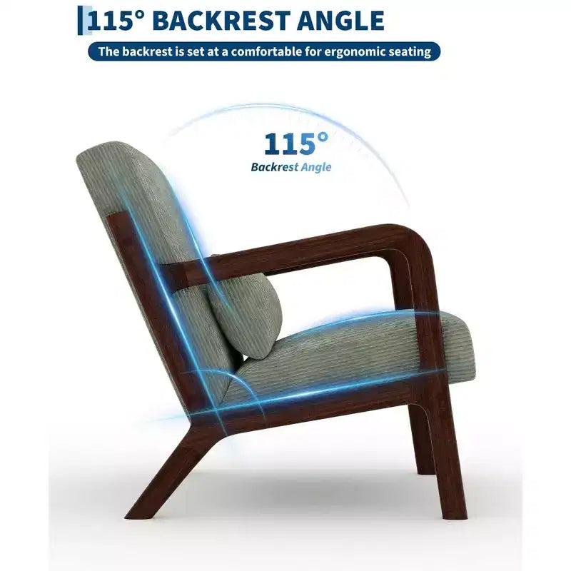 Fauteuil d'appoint moderne du milieu du siècle avec oreiller lombaire, revêtement en chenille et cadre en bois massif