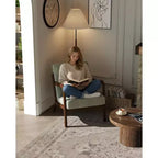Fauteuil d'appoint moderne du milieu du siècle avec oreiller lombaire, revêtement en chenille et cadre en bois massif