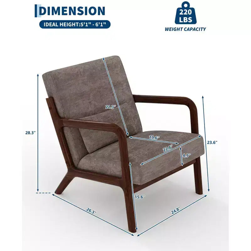 Fauteuil d'appoint moderne du milieu du siècle avec oreiller lombaire, revêtement en chenille et cadre en bois massif