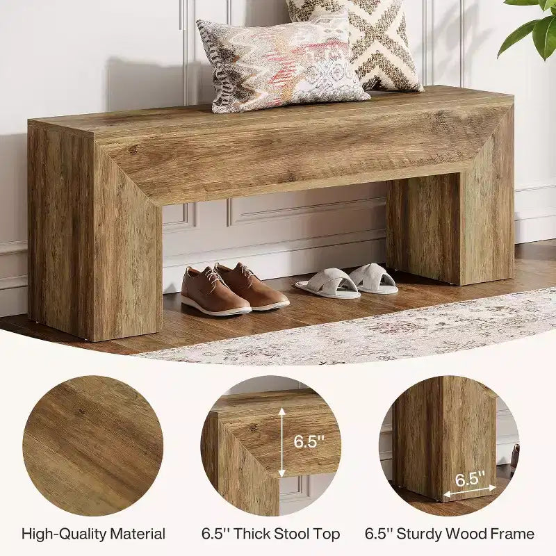Banc d'entrée en bois Lantine 47'', style Ferme, avec rangement pour salon, chambre, couloir, montage facile, chêne marron