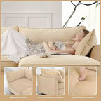 MooxvMoo Canapés de salon en chenille de 284 cm, canapé d'angle en forme de L avec rangement, canapé sectionnel avec tiroir coulissant et coussins décoratifs et pouf de rangement, blé